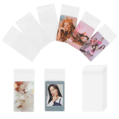 Baskiss 100 Packs Photocard Sleeves, 59 x 90 mm 200 Microns Ultra Thickness Kpop Clear Sleeves Idol Photo Cards Proector Tranding Cards Shield Cover (Sealable)