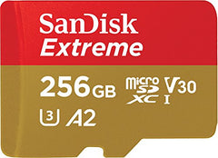 SanDisk 256GB Extreme microSDXC card and SD adapter and RescuePRO Deluxe, up to 190MB/s, with A2 App Performance, UHS-I, Class 10, U3, V30, Black