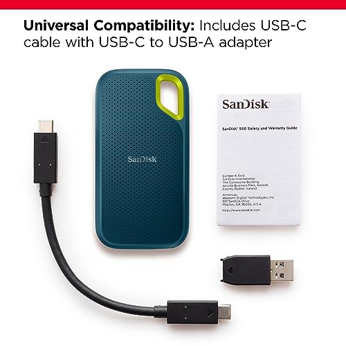 SanDisk 1TB Extreme Portable SSD, USB-C, External NVMe Solid State Drive, up to 1050 MB/s, IP65 rated for dust and water resistance - Monterey