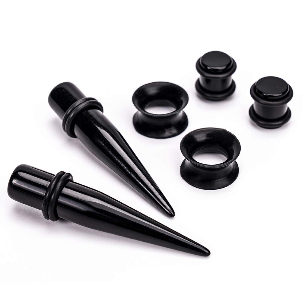 LLGLEU Ear Stretching Kit 50 Pieces 14G-00G Ear Gauges Expander Set Acrylic Tapers and Plugs & Silicone Tunnels Body Piercing Jewelry Set with EVA Box (Black)