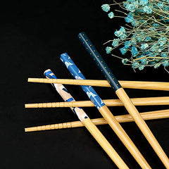 5 Pairs Japanese Natural Bamboo Chopsticks with Unique Print, Reusable Chopstick Gift Set for Sushi Rice Noodles, Chinese Tableware Washable for Dishwasher, 8.85 Inches Length