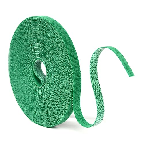 URAQT Green Garden Plants Tie, 10M Plant Ties Tape Self Adhesive Tape Hook Loop Garden Strips, 15mm Adjustable Tree Ties Plant Stake Cane Supports Wrap Tape for Gardening Sticky Strip Cable Organiser