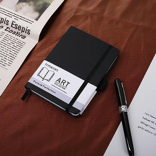 Irmanas A6 Pocket Notebook, Premium Classic Lined Notepad with Pen Loop 160 Pages College Leather Hardcover Mini Journal Business Gift Office Supplies for Men Women