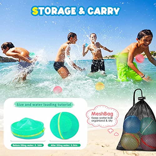 SOPPYCID Reusable Magnetic Water Balloons, 4PC Refillable Water Bomb Splash Balls Self Sealing Quick Fill, Latex-Free Silicone Water Toys for Kids Adults Water Games Outside Summer Fun Party