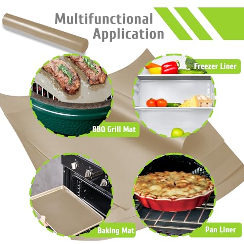 KitchenRaku 3PCS Universal Oven Liners 32x50cm, Non-Stick and Heavy-Duty Oven Liners for Bottom of Oven - Home Accessories & Kitchen Accessories -Suitable for Most Ovens and Cookers (Khaki)