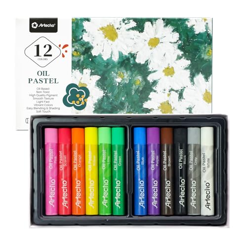 Artecho Oil Pastels Set of 12 Colors, Soft Oil Pastels for Art Painting, Drawing, Blending, Oil Crayons Pastels Art Supplies for Artists, Beginners, Students, Teachers