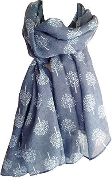 Mulberry Tree Print Scarf Lightweight Neck Scarves Ladies Clothing Accessory,Elegant Touch to Any Outfit,Lightweight/Comfortable Versatile Fashion Accessary-Denim Blue Colour