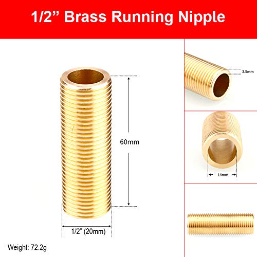 Threaded Tube 1PCS 1/2 inches Brass Running Nipple Long Threaded Plumbing Fitting for Tank Connectors (50mm) (120mm)