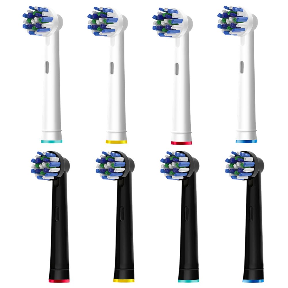 8pcs Cross Clean Replacement Heads Compatible with Braun Oral B Electric Toothbrush, 4pcs White and 4pcs Black.