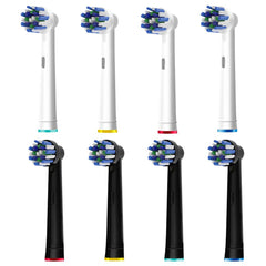 8pcs Cross Clean Replacement Heads Compatible with Braun Oral B Electric Toothbrush, 4pcs White and 4pcs Black.