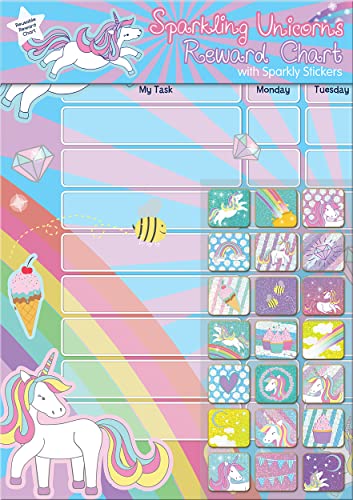 Paper Projects Sparkling Unicorns Reward Chart Includes 56 Sparkly Stickers, Chart is Wipe-Clean,29.7cm x 42cm