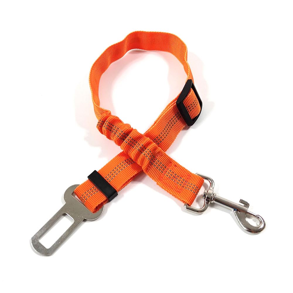 Dog Car Seat Belt -Adjustable Elastic Bungee, Strong Durable Dog Car Harness - 360 Degree Swivel Attach Won't Twist, Reflective, Easy to Use (ORANGE)