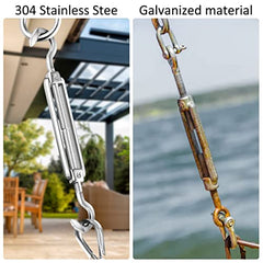 Turnbuckle Wire Tensioner M5 Stainless Steel 6pcs Hook and Eye Rope Cable Turnbuckle Strainer, Heavy Duty C to O Adjustable Garden Rope Tension Set for Sun Shade, Tent, Climbing Plants Fence