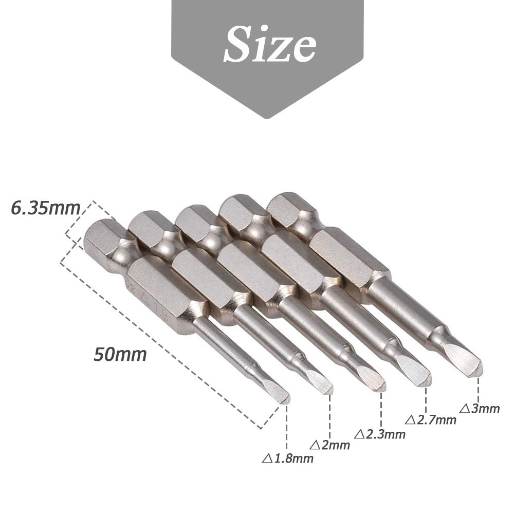 Mesee 5 Pieces Magnetic Triangle Head Screwdriver Bits, 50mm S2 Steel Triangular Tip Screw Driver Bit 1/4 Hex Shank Triangle Screwdriver Bit Set