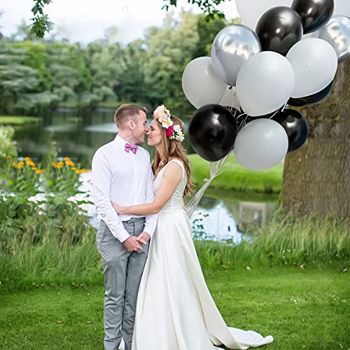 Silver White Black Balloons 30Pack, Latex Helium Balloons for Happy Birthday Party Baby Shower Wedding Graduation Carnival Father's Day National Celebration Anniversary Bridal Cocktail Party Supplies