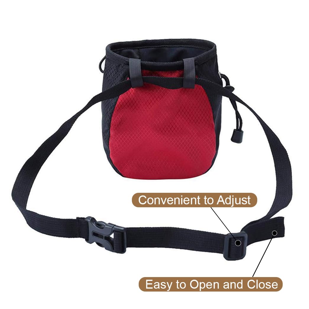 FUZVOL Red Climbing Chalk Bag Bucket Magnesium Chalk Bag with Belt Adjustable Pocket and Drawstring. It can be Hanging at the Waist used for Rock Outdoor Climbing Bouldering.