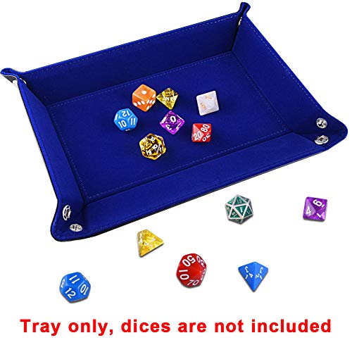 SIQUK Double Sided Dice Tray, Folding Rectangle PU Leather and Dark Blue Velvet Dice Holder for Dungeons and Dragons RPG Dice Gaming D&D and Other Table Games