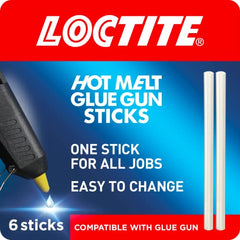 Loctite Hot Melt Glue Gun Sticks, All Purpose Hot Glue Gun Refills for DIY, Craft & Repair, Glue Gun Refills with High Transparency Drying for Wood, Metal, PVC & More, 1 x 6 Sticks