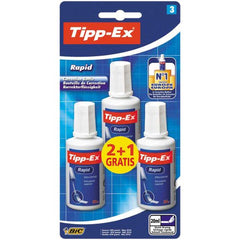 Tipp-Ex Rapid, Correction Fluid Bottle, High Quality Correction Fluid, Excellent Coverage, 20ml, Pack of 3, white