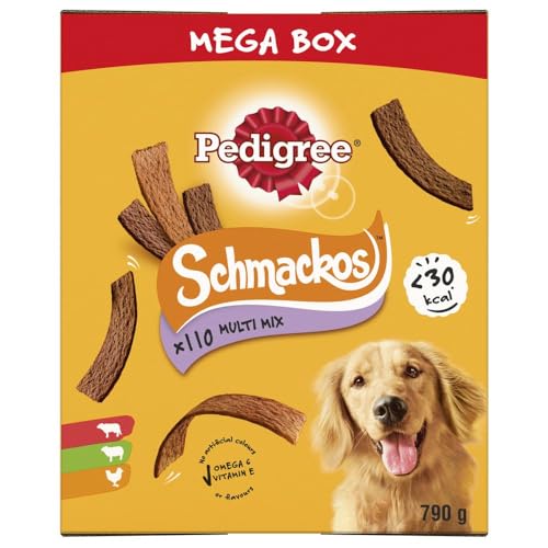 Pedigree Schmackos Mega Pack 110 Strips Snacks, Dog Treat Multipack with Beef, Lamb and Poultry Flavours, 790 g (Pack of 1)