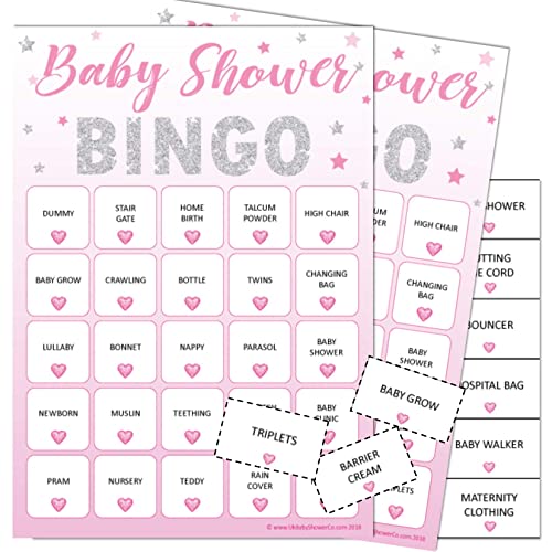 Pink Bee Parties Baby Shower Bingo - Baby Shower Party Game for up to 20 Players - PINK STARS