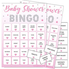 Pink Bee Parties Baby Shower Bingo - Baby Shower Party Game for up to 20 Players - PINK STARS