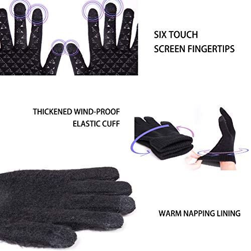 Winter Gloves, Christmas Gifts Thermal Touch Screen Glove Men - Typing Smartphone Driving Working - Anti-slip Grip - Warm Wool Liners -Soft Stretchy Material Windproof Outdoor Dog Walking - Black M