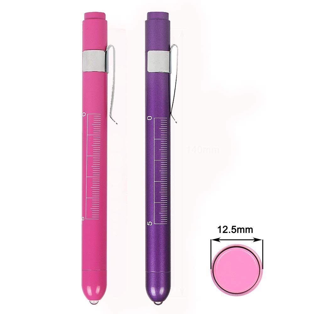 Diagnostic Medical Penlight (2 Packs), CAVN Mini Reusable LED Penlight Flashlight Pen Torch, Torch Doctor Nurse EMT Emergency Pen Light (Purple and Pink)