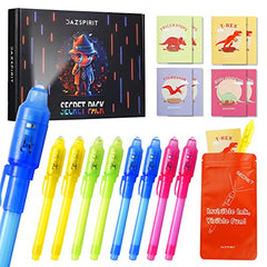 DazSpirit 8 packs Invisible Ink Pens and Notebooks - Dinosaur Theme, UV Light Spy Pens Party Bag Fillers for Boys and Girls, Magic Secret Message Pens for Detective Parties, Treasure Hunt