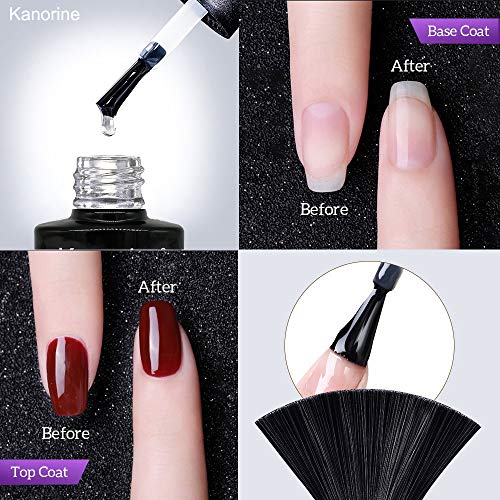 Kanorine® UV/LED 10ml Nail Gel Polish 3 in 1 Set(Nail PrimerandBase Coat andTop Coat) non-acid Natural/Acrylic Nails Primer Liquids gel bonder Agent soak-off no-wipe NailGelPolish 0.33oz x3