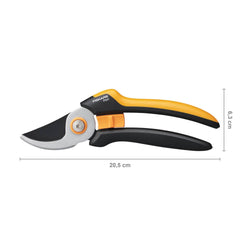 Fiskars Bypass Garden Pruners L, Solid, P341, For fresh branches and twigs, Non-stick coated, Stainless steel blades, Length: 20.5 cm, Black/Orange, 1057164