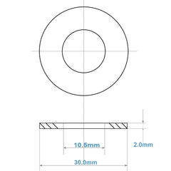 M10 Washers, M10 x 30mm Penny Washers, (Pack of 20) A2 304 Stainless Steel Washers, Flat Repair Washer, Large Metal Washers, Plain Round Chrome Washers for Screws & Bolts