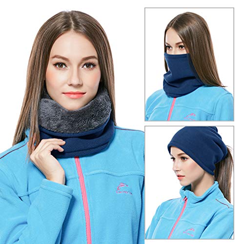 TAGVO Winter Fleece Neck Warmer, Soft Double Layer Fleece Thick Thermal Neck Gaiter Elastic Multifunctional Scarf Windproof Skiing Neck Tube Ear Warmer Balaclava Hood Unisex for Outdoor Sports