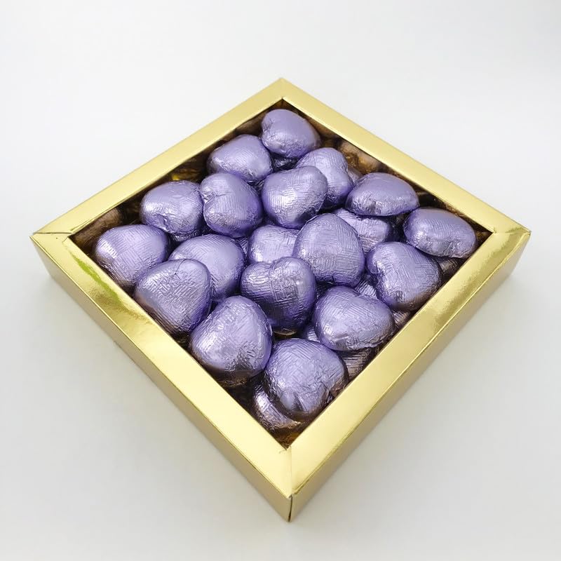 Luxury Milk Chocolate Hearts - For Wedding Favours, Anniversary, and Mothers Day - 30 Lilac Hearts