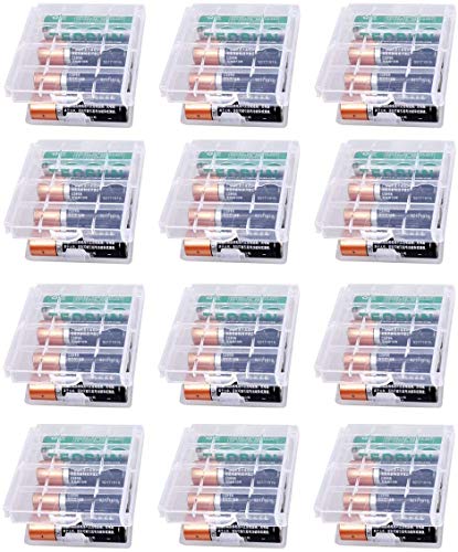 GTIWUNG 12 Pcs AA/AAA Cell Battery Storage Case Holder Box, Plastic Battery Case for Batteries and Rechargeable Batteries, Clear Color