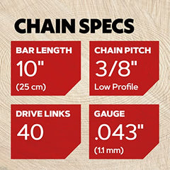 Oregon 90PX040E AdvanceCut Chainsaw Chain for 10-Inch (25cm) Bar - 40 Drive Links – fits Husqvarna, Makita, Worx, Ryobi and more