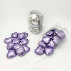 Luxury Milk Chocolate Hearts - For Wedding Favours, Anniversary, and Mothers Day - 30 Lilac Hearts