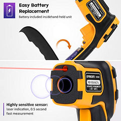 Infrared Thermometer Non-Contact Digital Laser Temperature Gun Color Display -58℉～1112℉(-50℃～600℃) Adjustable Emissivity - for Cooking/BBQ/Freezer/Food/Fridge - Meat Thermometer Included