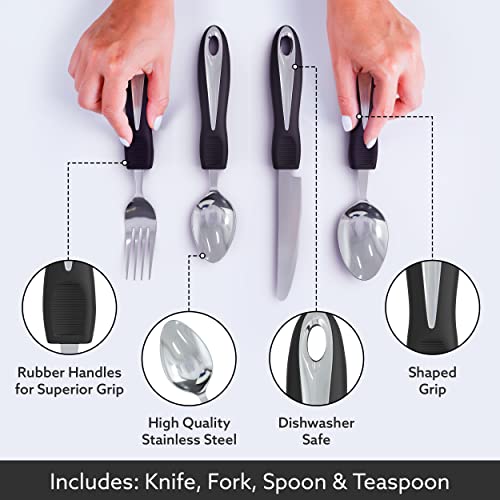 iMedic Comfort Grips Cutlery - Cutlery for Disabled Hands - Dishwasher Safe Disabled Cutlery for Adults - Disability Cutlery for Adults Suffering from Trembling Hands - 1 Set Silver/Black