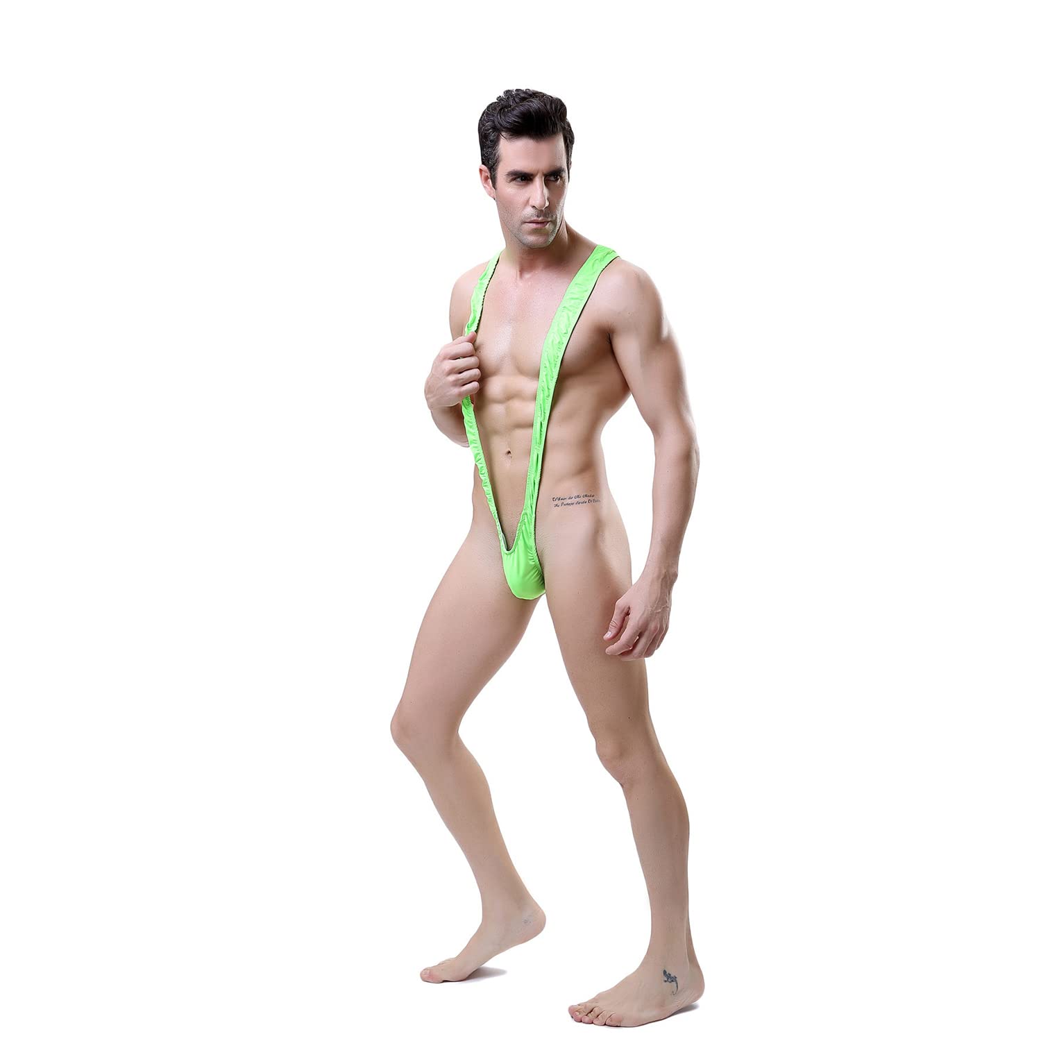 MFUOE Borat Mankini ManThong Swimsuit Men's V-String Underwear Sexy Mankini with Suspender Swimming Bodysuit Novelty Stag Fancy Dress Costume (Leopard Print)