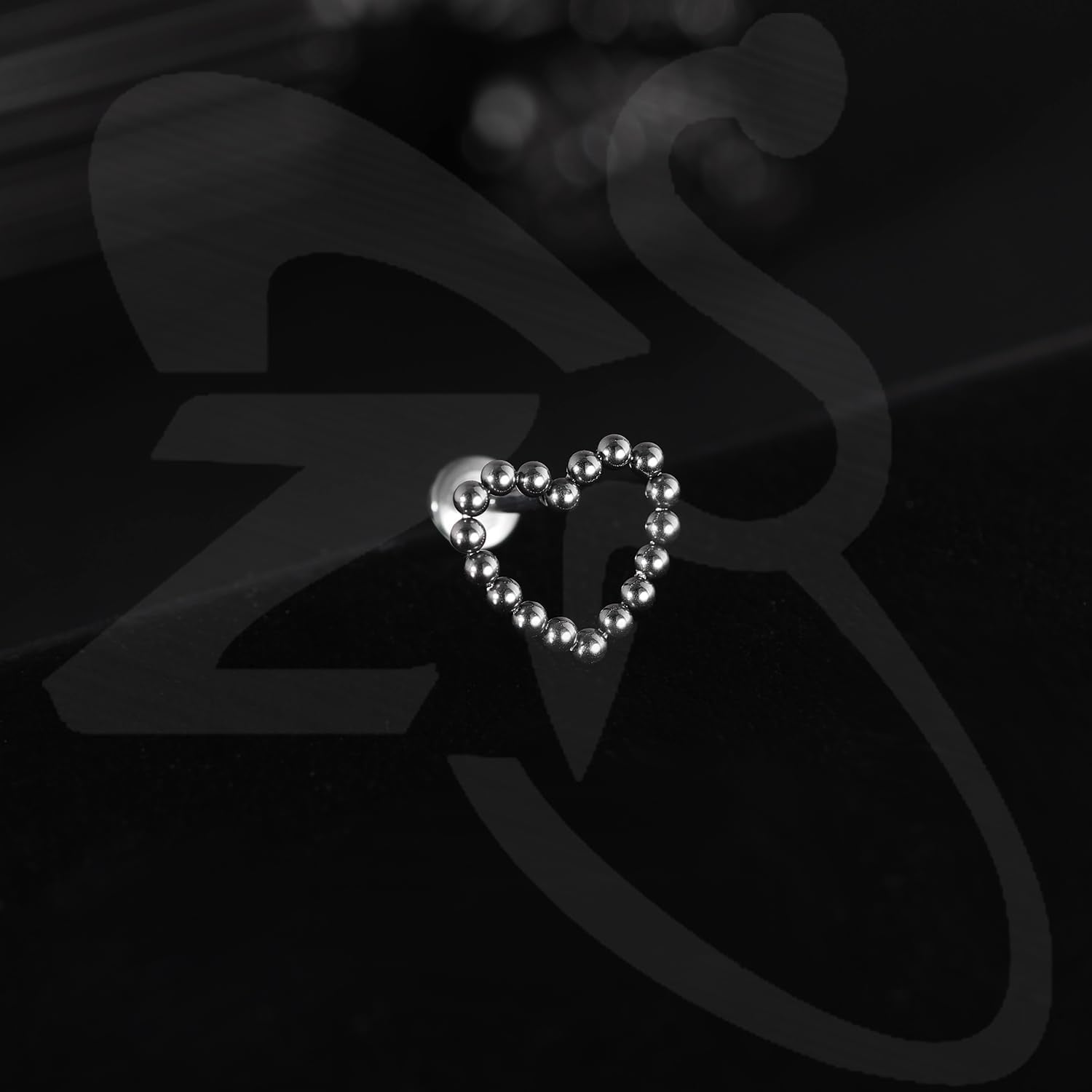 ZS ASTM F136 Titanium 16G 8mm Piercing Jewelry for Conch, Tragus, Helix, Lip, Labret, Earlobe - Hypoallergenic Internally Threaded Flat Back Cartilage Stud Earring (#13 Beads - Heart Shape)