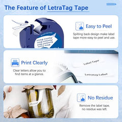 6x MarkField Compatible Label Tape for Dymo LetraTag Plastic Labels 12 mm x 4 m, Black Print on White Label, Self-Adhesive Multipurpose Labels for LetraTag LT-100H LT-100T LT-110T QX50 XR XM 200B Plus