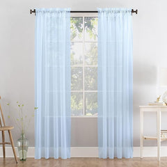 Megachest a pair of slot top sheer lucy voile curtain with tie backs (Baby Blue, 56 inches wideX63 drop(W142cmXH160cm))