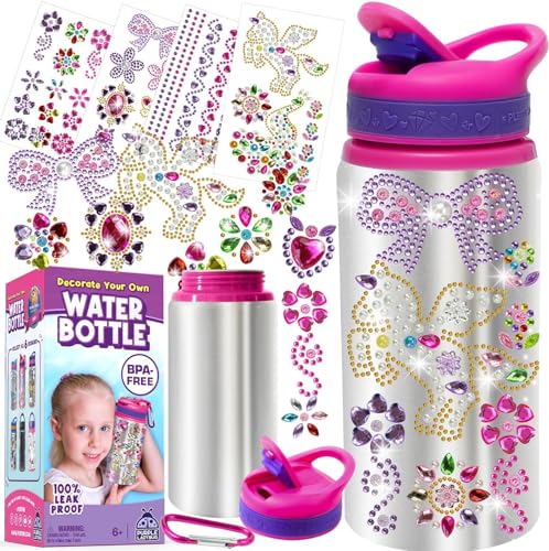 PURPLE LADYBUG Decorate Your Own Water Bottle Craft Kits for Kids - Girls Birthday Presents for Age 6and & Gifts for 10 Year Olds Girls - Arts and Crafts for Kids Age 6-12 & Great 8 Year Old Girl Gifts