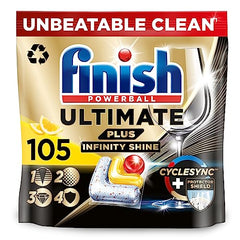 Finish Ultimate Plus Infinity Shine Dishwasher Tablets Bulk, Scent: Lemon , Size: Total 105 Dishwasher Tabs ,For Unbeatable* Clean and Diamond Shine