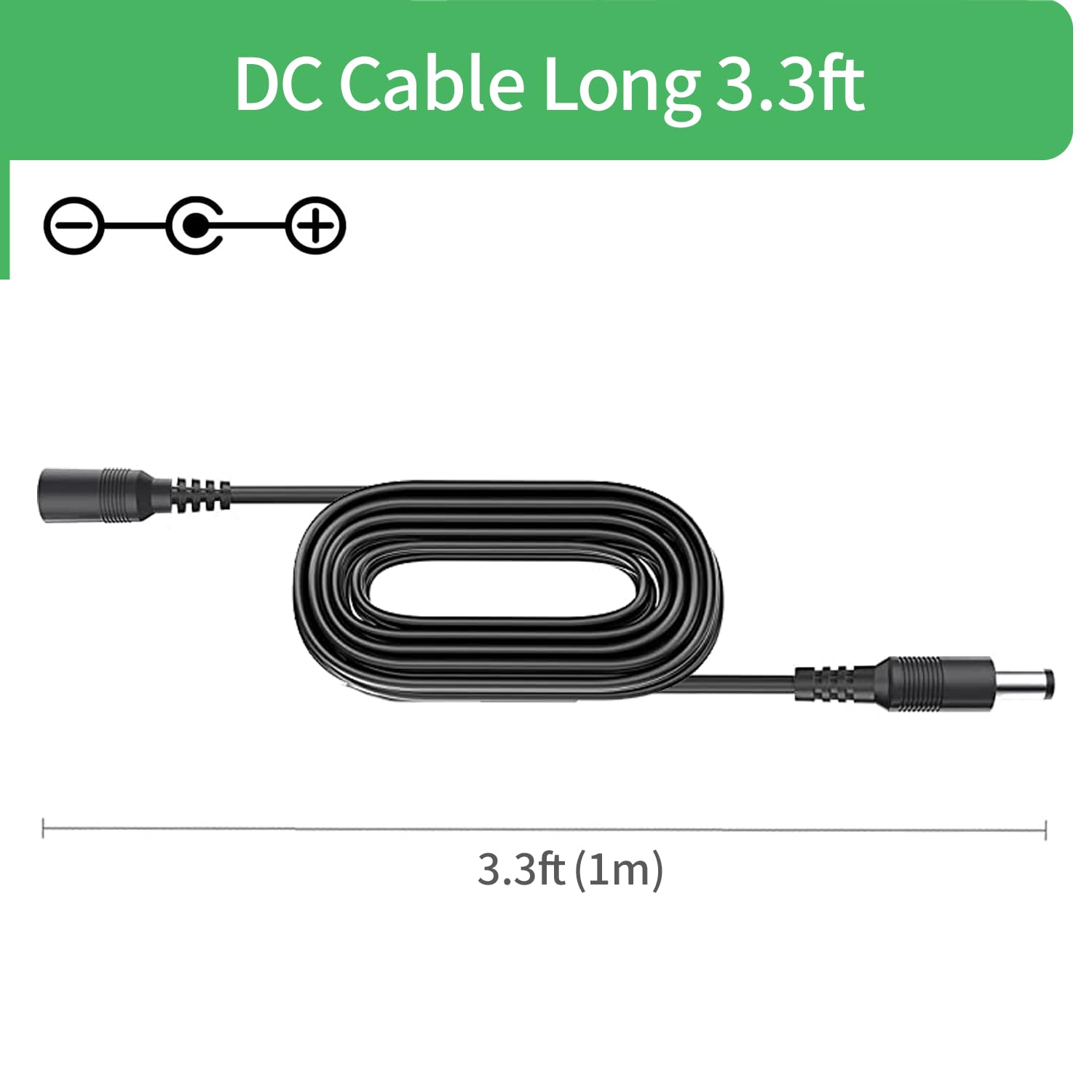 Security-01 2-Pack 1m Extension Cable, Plug 5.5mm x 2.1mm, DC 5V 6V 9V 12V 24V Power Adapter Extension Cord, for CCTV Camera, IR illuminator, Printer, LED Strip, Black