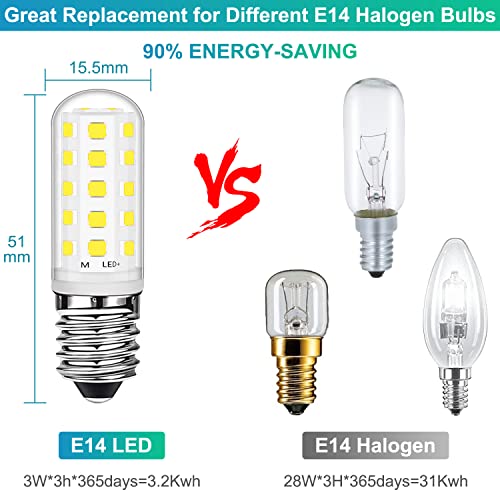 E14 LED Bulb 3W Cool White 6000K 28W 33W Halogen Equivalent Energy Saving, E14 Small Edison Screw (SES) LED Light Bulbs 360LM for Freezer Cooker Hood Sewing Machine, AC220-240V, 2 Pack