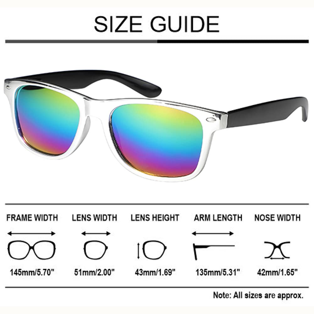 Komonee Chrome Drifter Sunglasses With Rainbow Lens Classic Style Retro Sun Shades Eye Glasses UV400 Protection Unisex For Men Golf Cycling Sports Fishing Travel