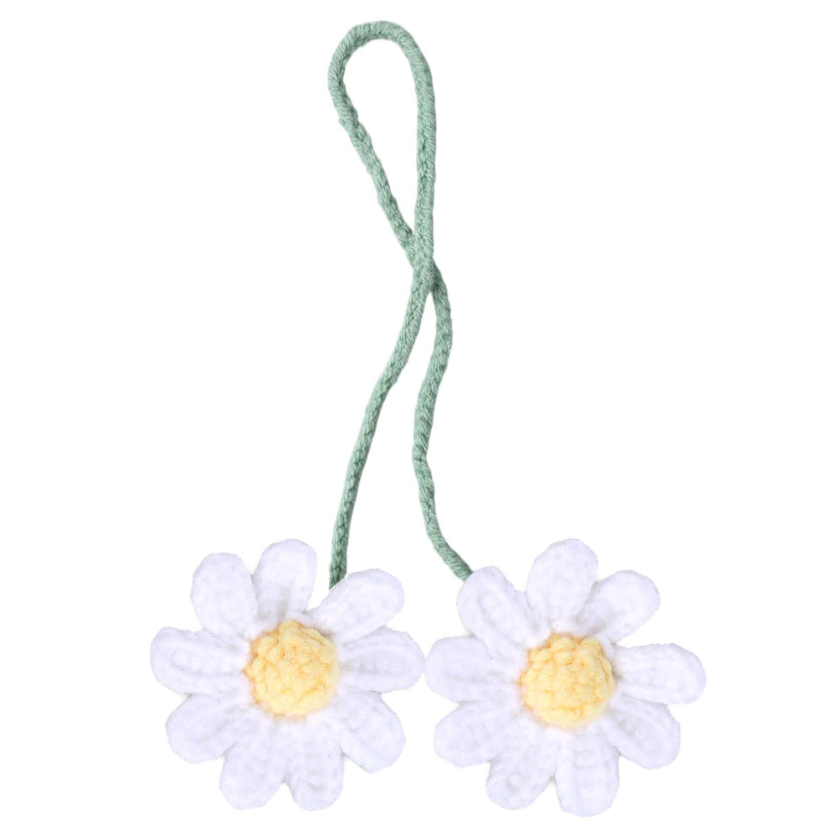 WLLHYF Crochet Daisy Car Pendant Cotton Cute Rear View Mirror Hanging Charms Handmade Knitted Woven Daisy Flower Tassel Car Accessories Automotive Interior Aesthetic (White)