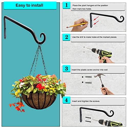 LOOGI Hanging Plant Bracket, Wall Hook Plant Hanger 10 Inch Decorative Hooks for Indoor Planter Lantern, Outdoor Bird Feeder Wind Chime, 2 Pack Black